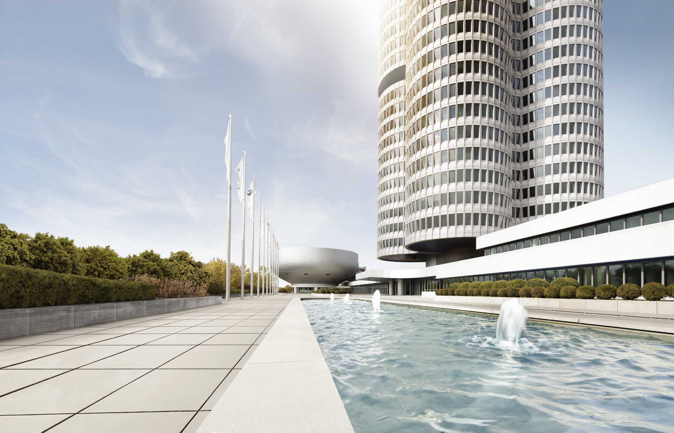 BMW Group corporate headquarters press photo, exterior building