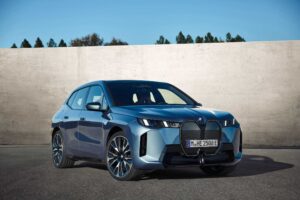 BMW iX xDrive60 in Arctic Race Blue Metallic press photo, exterior view