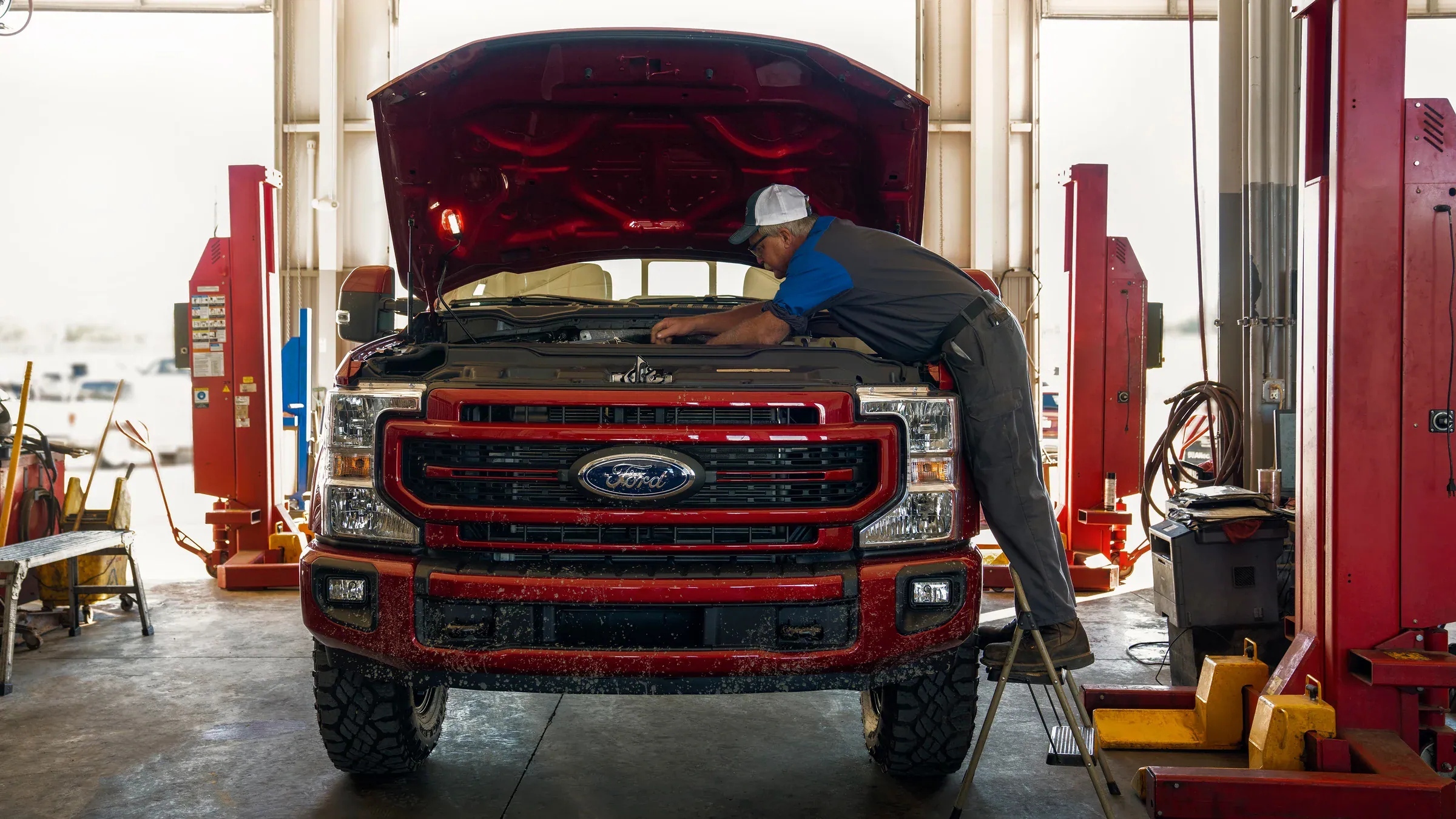Dealership service bays and lifts