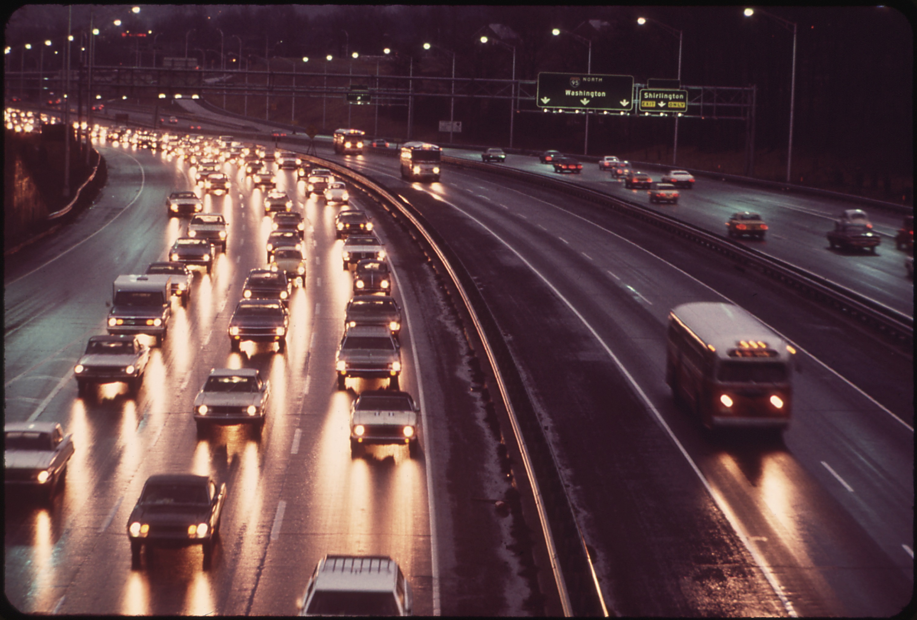 Heavy traffic on Shirley Highway in Virginia at rush hour