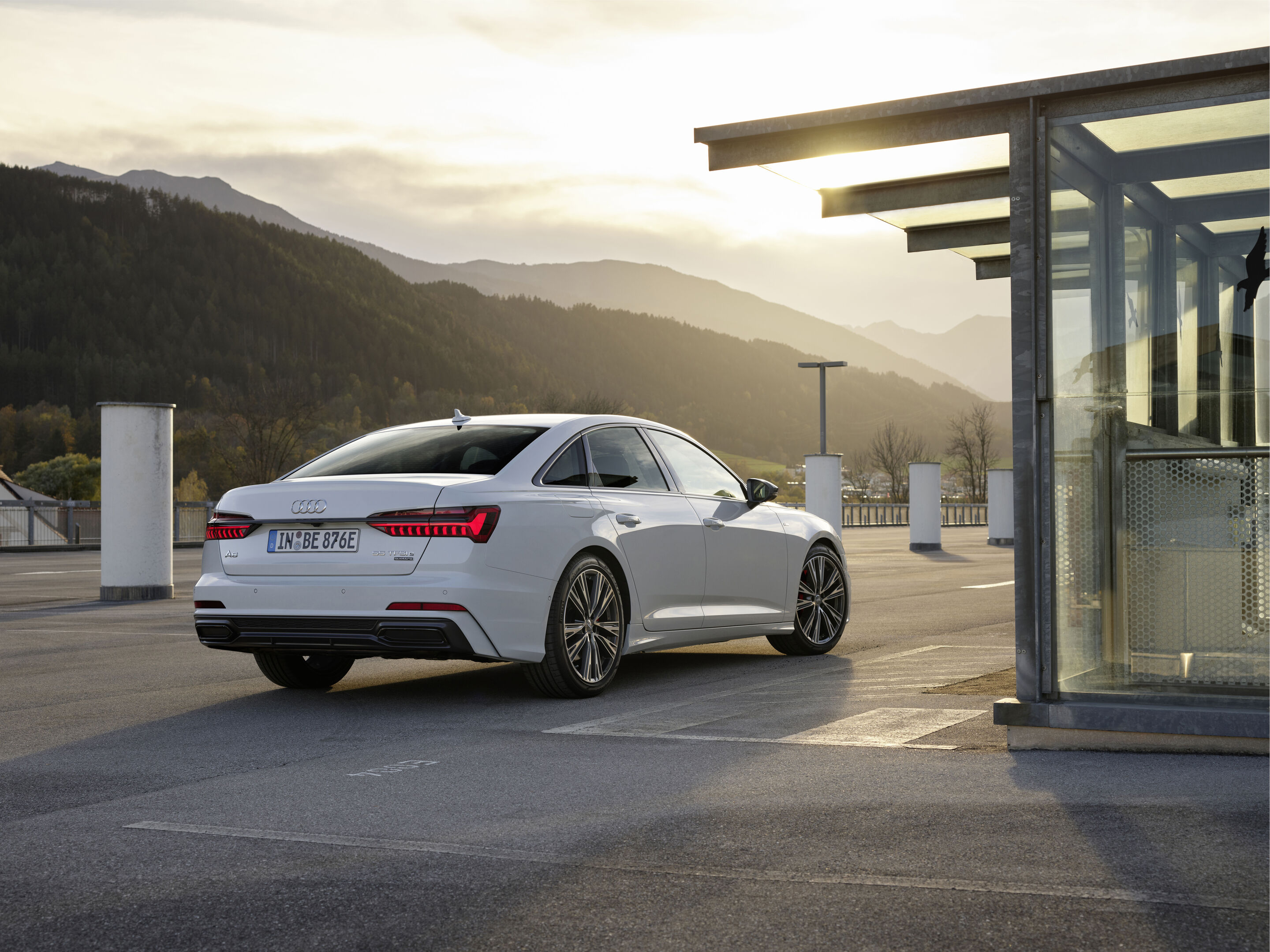 Audi A6 C8 saloon in Glacier White, static three-quarter front view