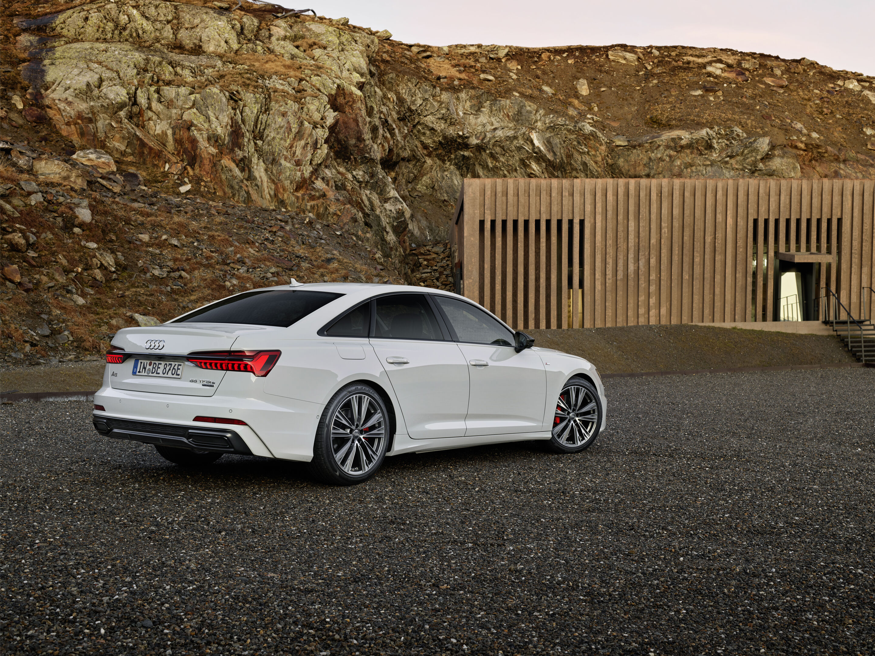 Audi A6 C8 saloon front three-quarter static photo in glacier white