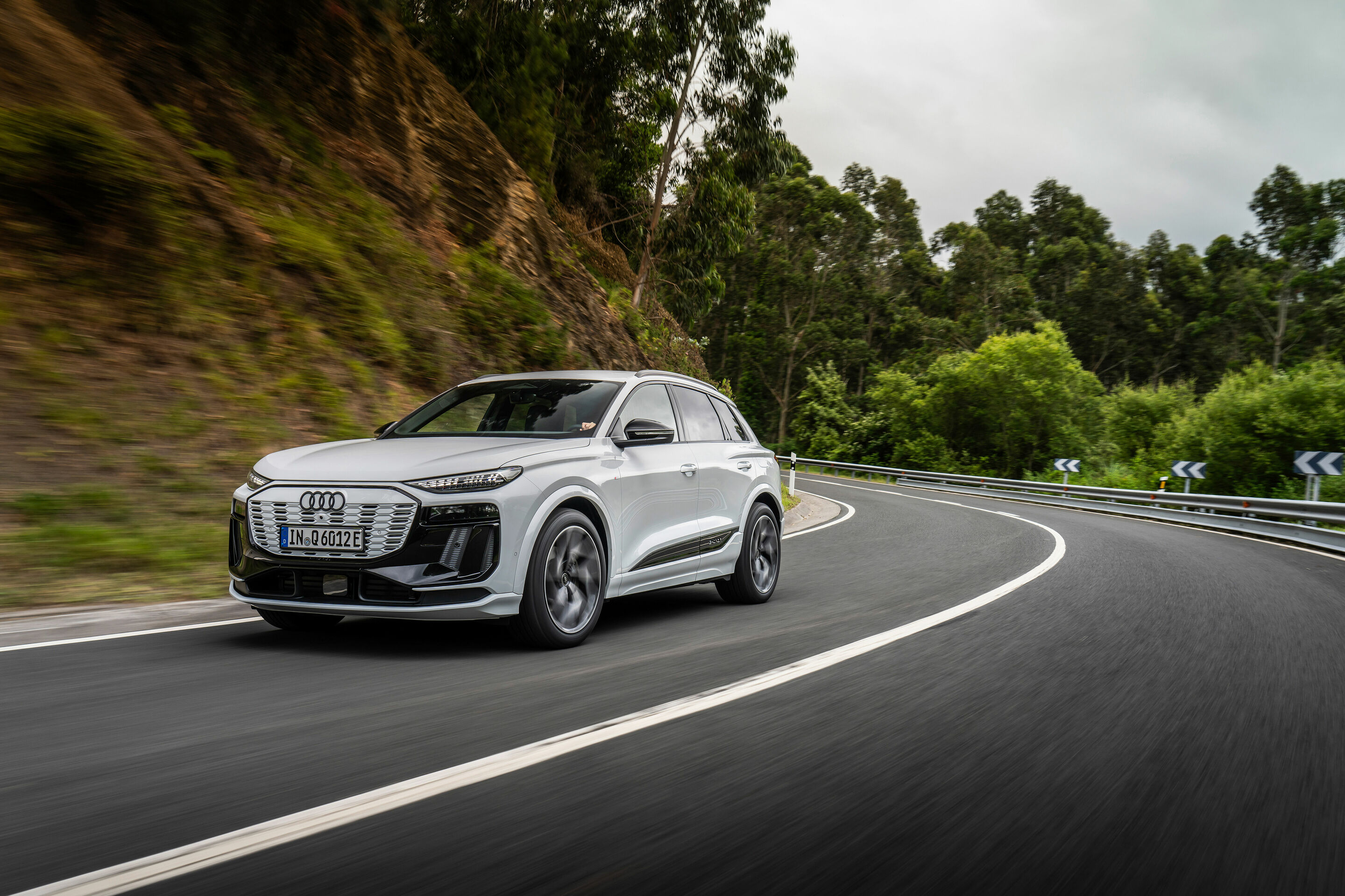 Audi Q6 e-tron quattro press shot, a typical premium-EV pick across UK sal-sac schemes in 2026