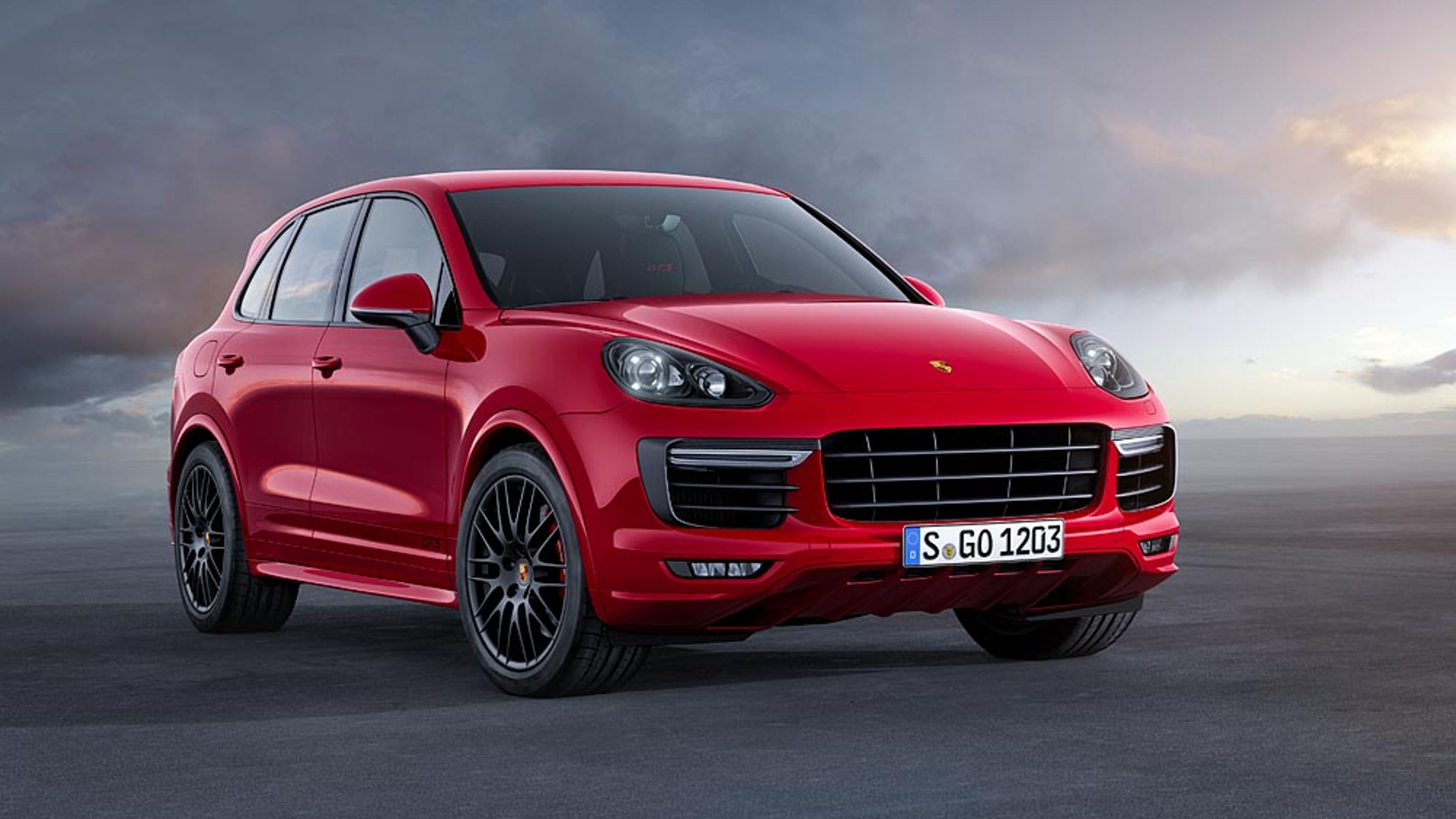 Facelift Porsche Cayenne GTS in red, front three-quarter view
