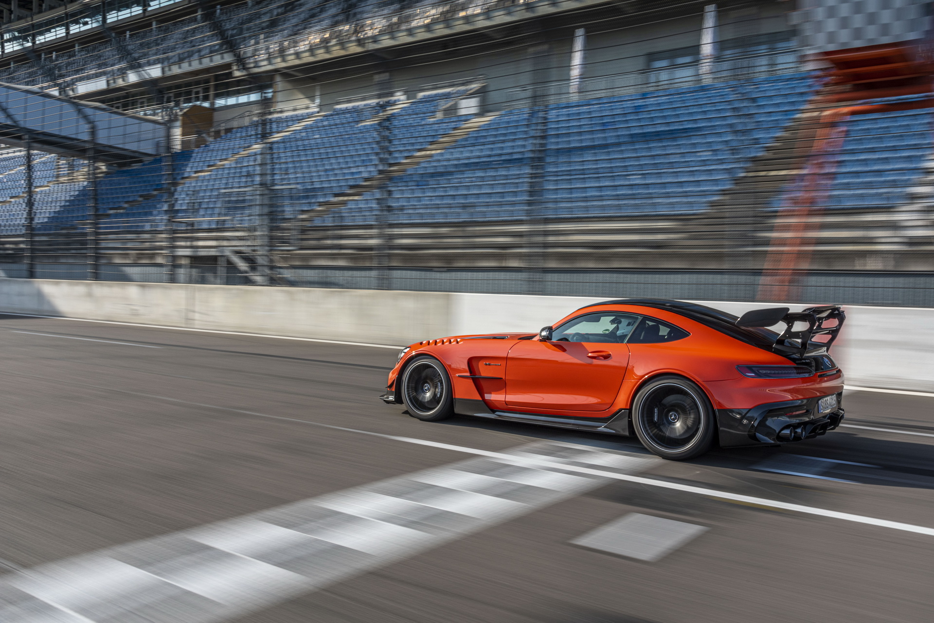 Mercedes-AMG GT C190 coupe side profile in motion