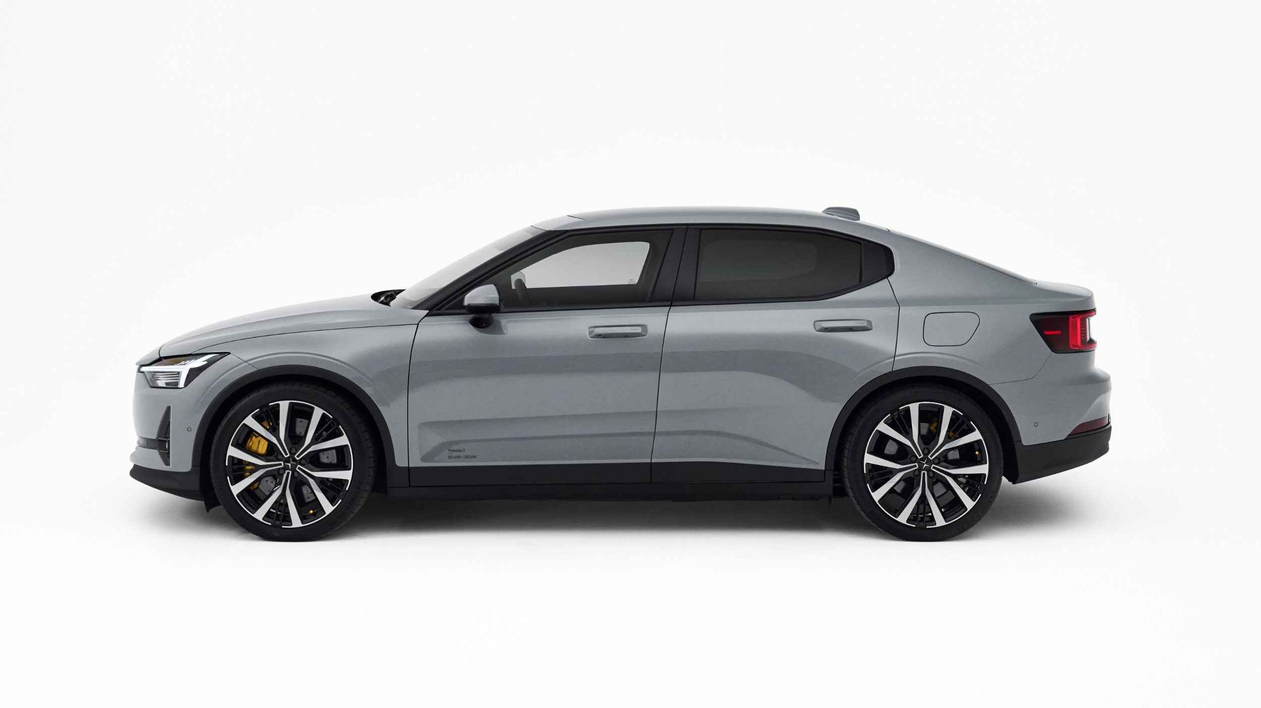 Used premium EV side profile, a Polestar 2 electric saloon in grey