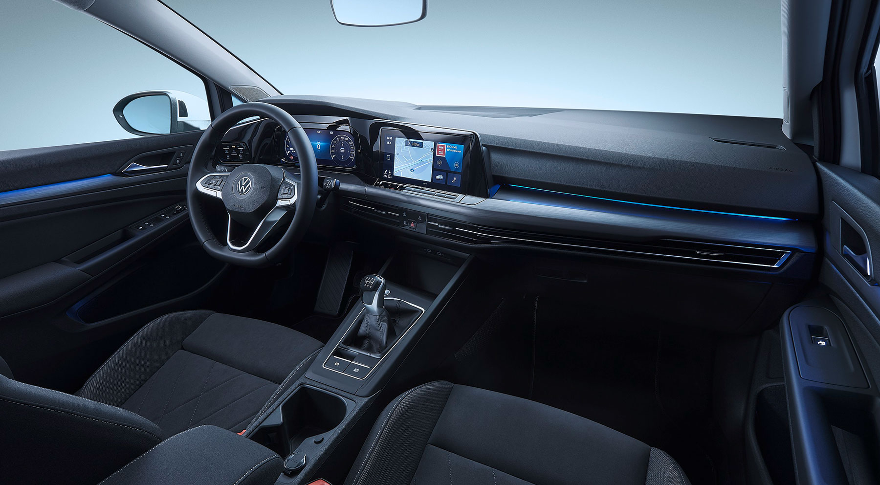 VW Golf Mk8 approved used interior showing the digital cockpit and central touchscreen