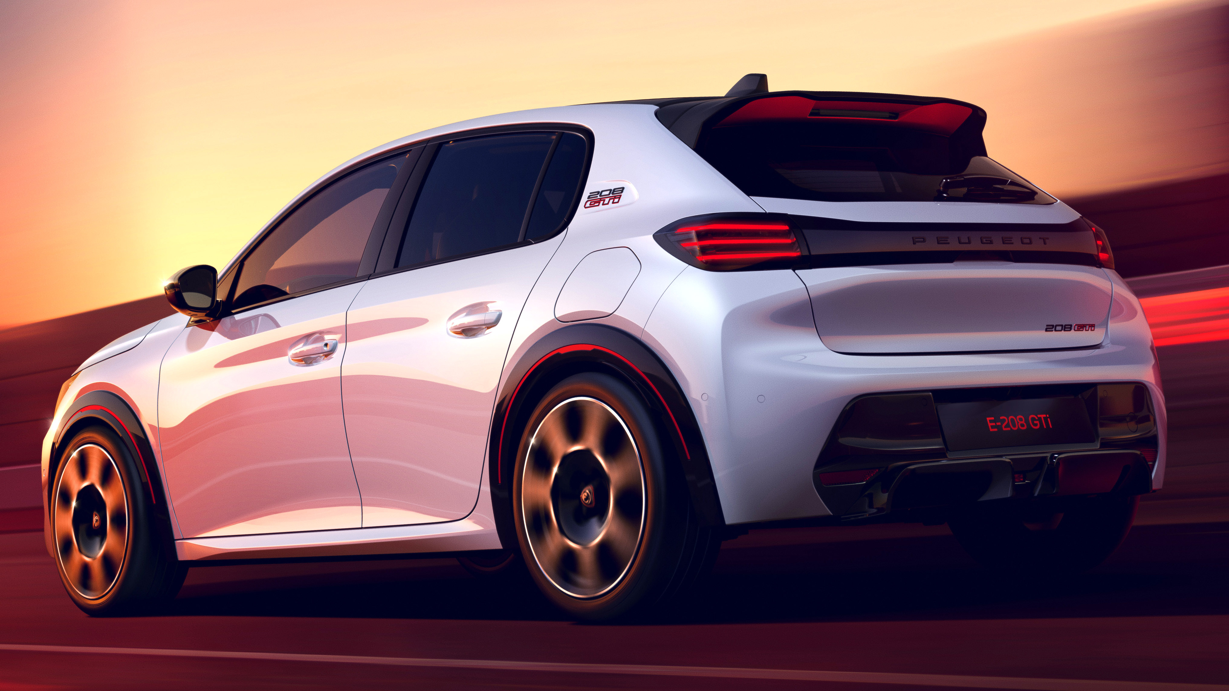 Peugeot e-208 rear three-quarter in motion at sunset, city EV funding decision
