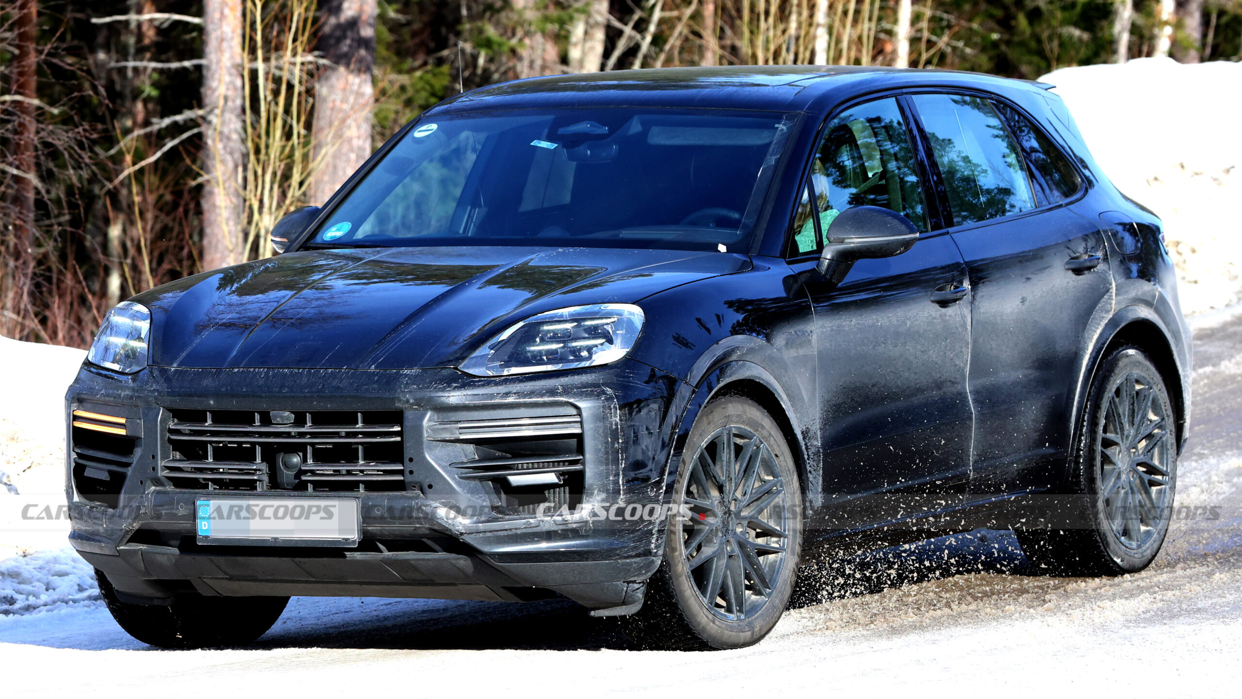 Porsche Cayenne premium SUV that wears wide 21-inch performance tyres with heavy EV-style wear
