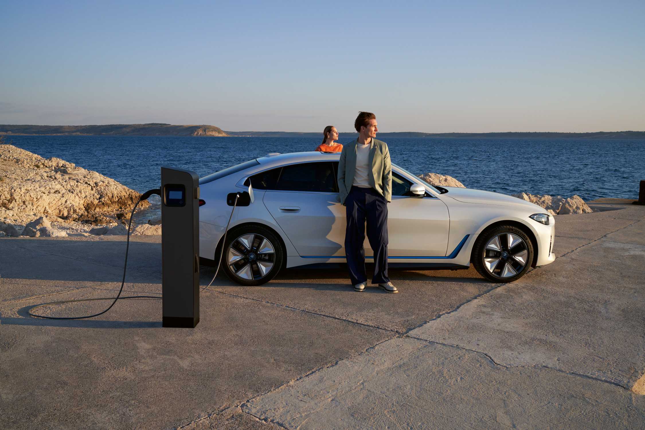 BMW i4 charging, an EV company car taxed at 4% benefit-in-kind in 2026/27