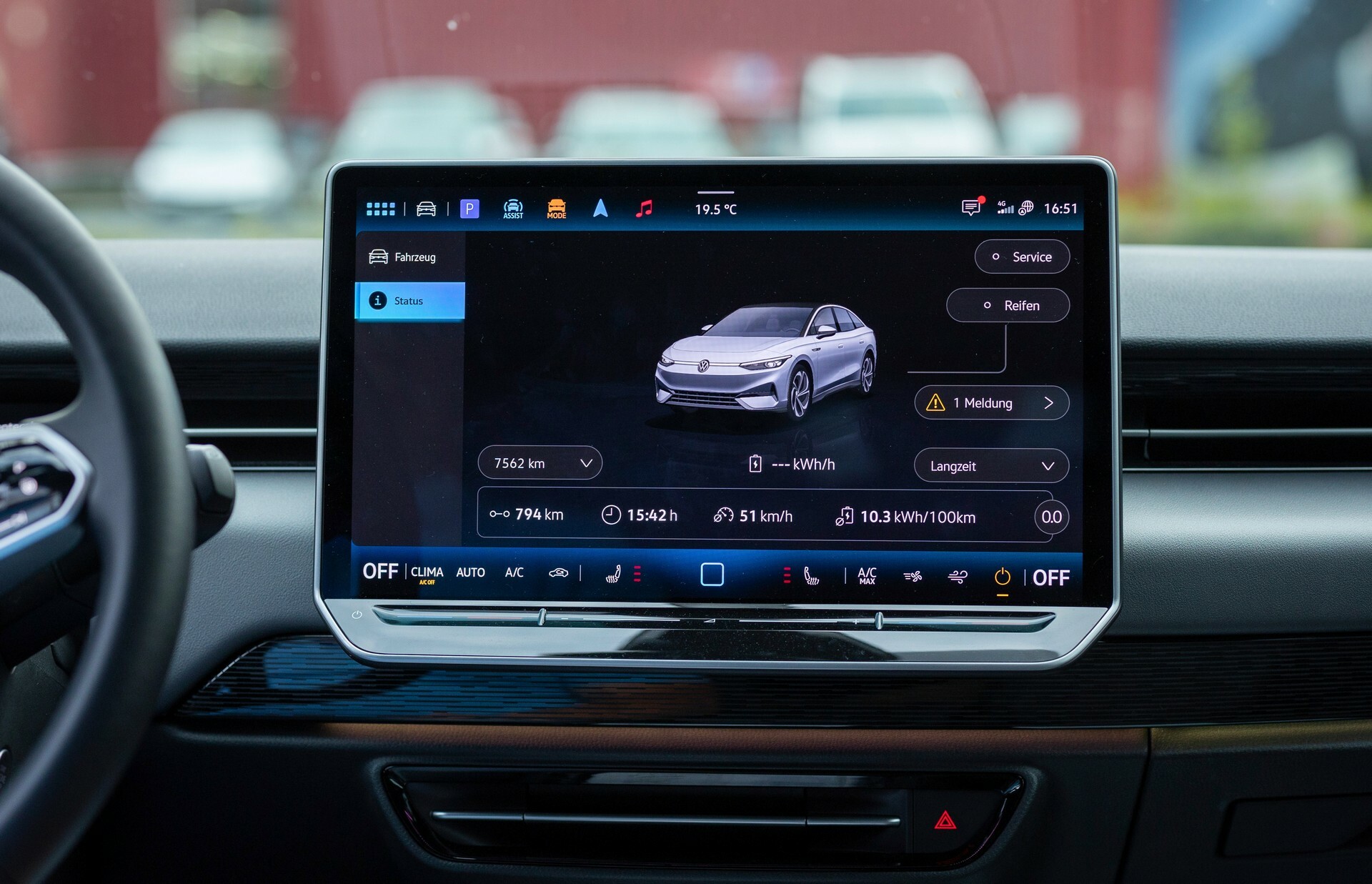 VW ID.7 salary sacrifice running costs on the car's efficiency and energy display
