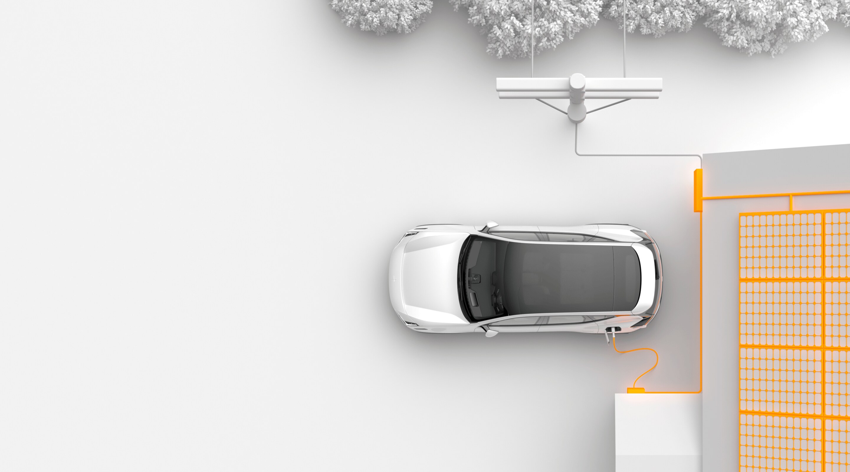 White Polestar electric car charging at home from a solar-fed home EV charger