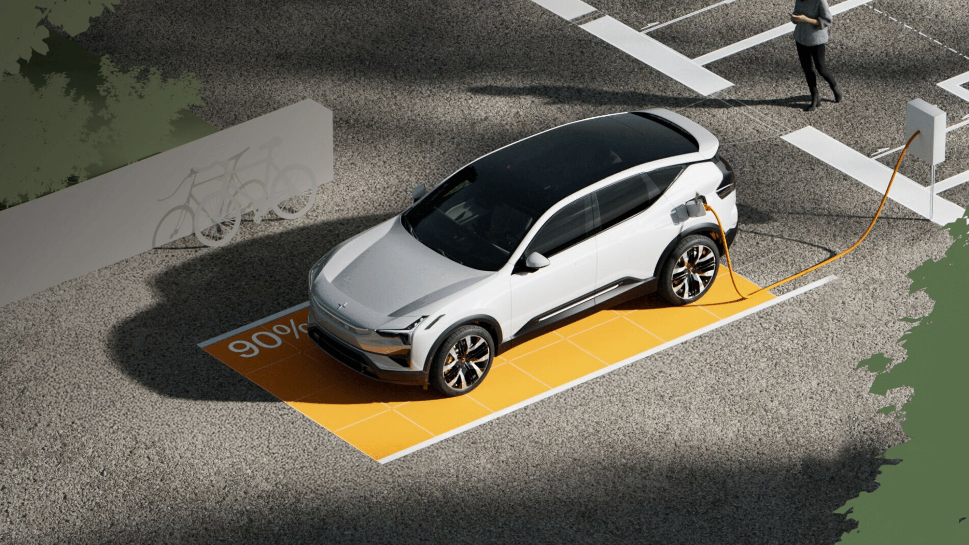 Polestar electric car charging on a home driveway from a 7kW home EV charger