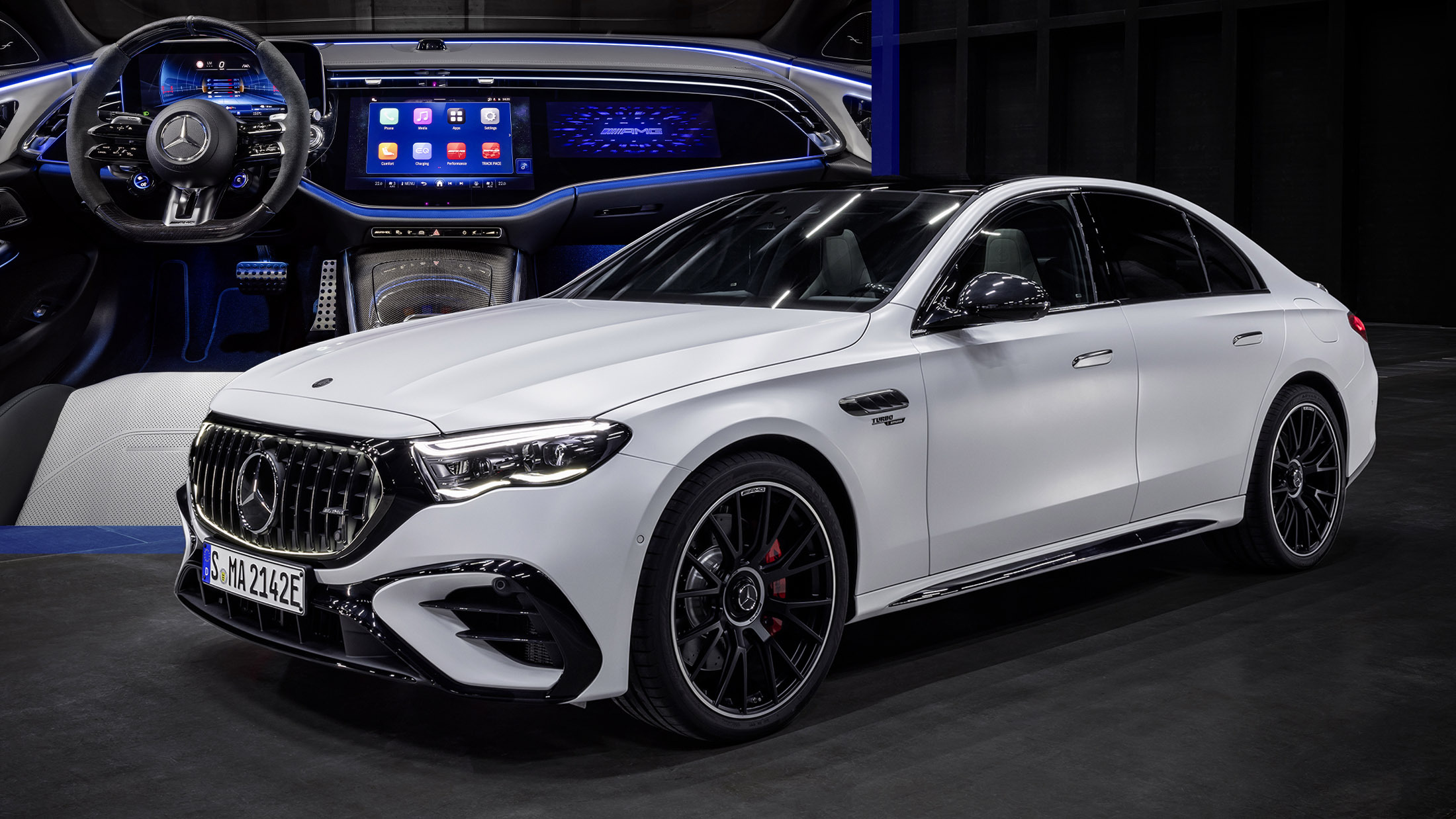 Mercedes-AMG E53 interior and exterior, showing factory options versus aftermarket modifications