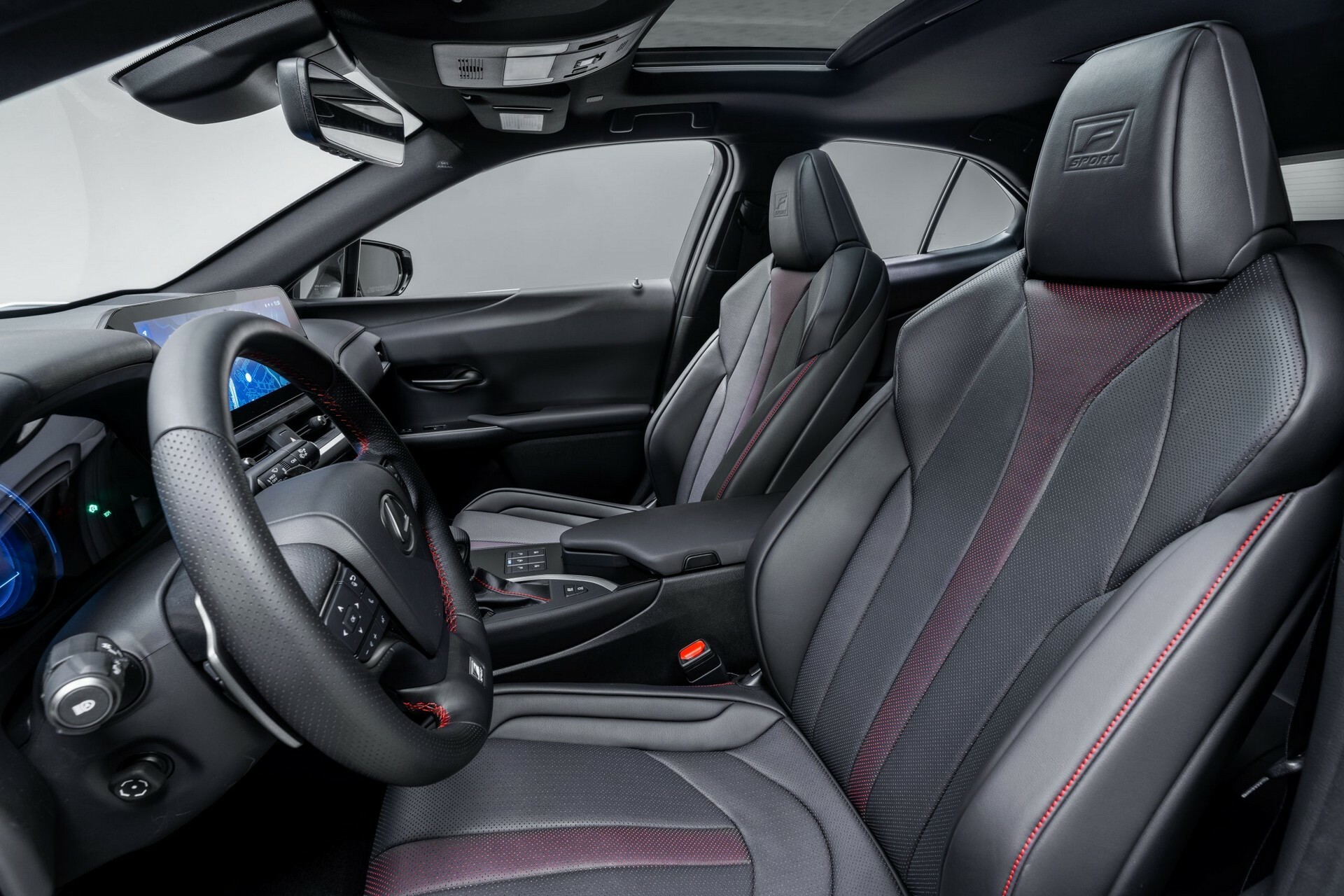 Lexus UX F Sport front seats with red stitching, reliability and ownership