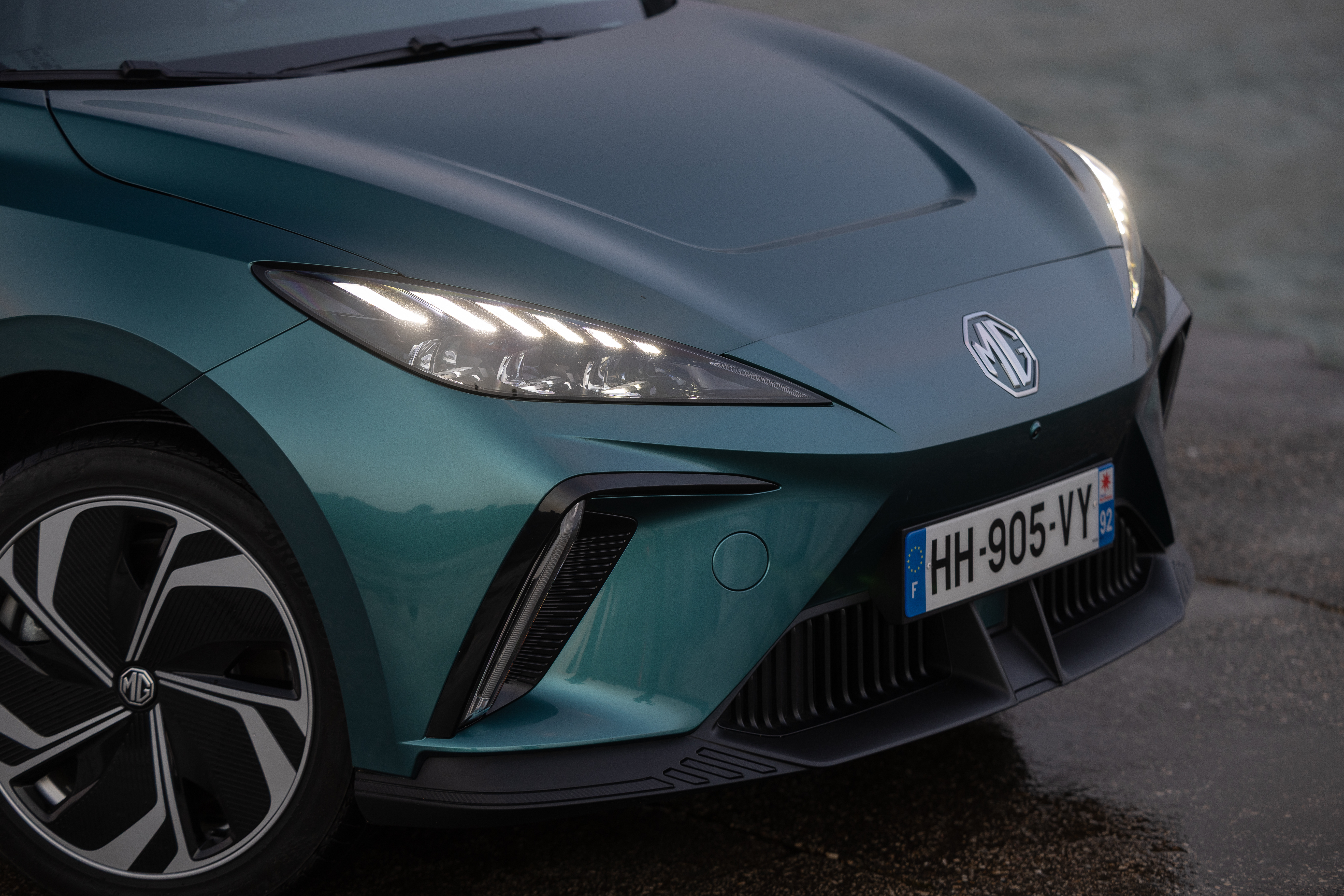 2026 MG4 EV front bumper and headlight detail, Motability electric hatchback