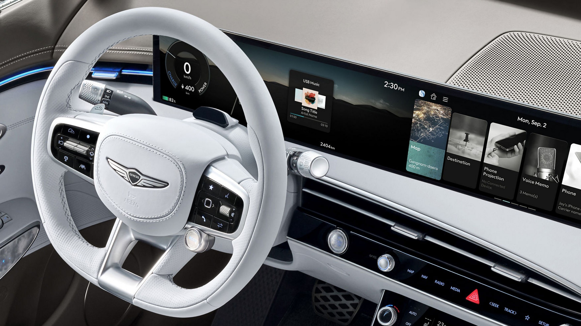 Genesis Electrified GV70 driver display and centre console showing the premium cabin