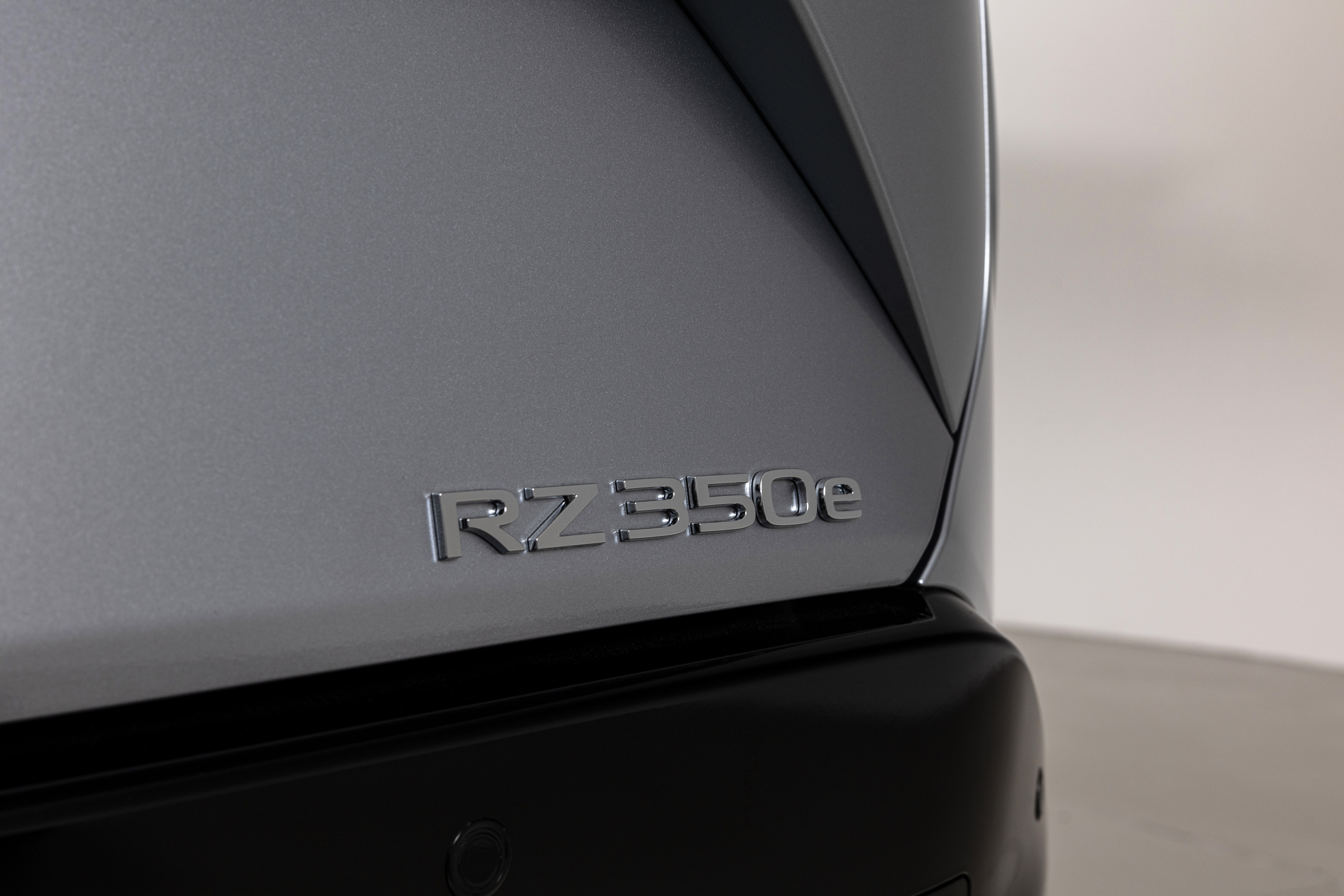 Lexus RZ 350e rear badge detail confirming the salary sacrifice variant