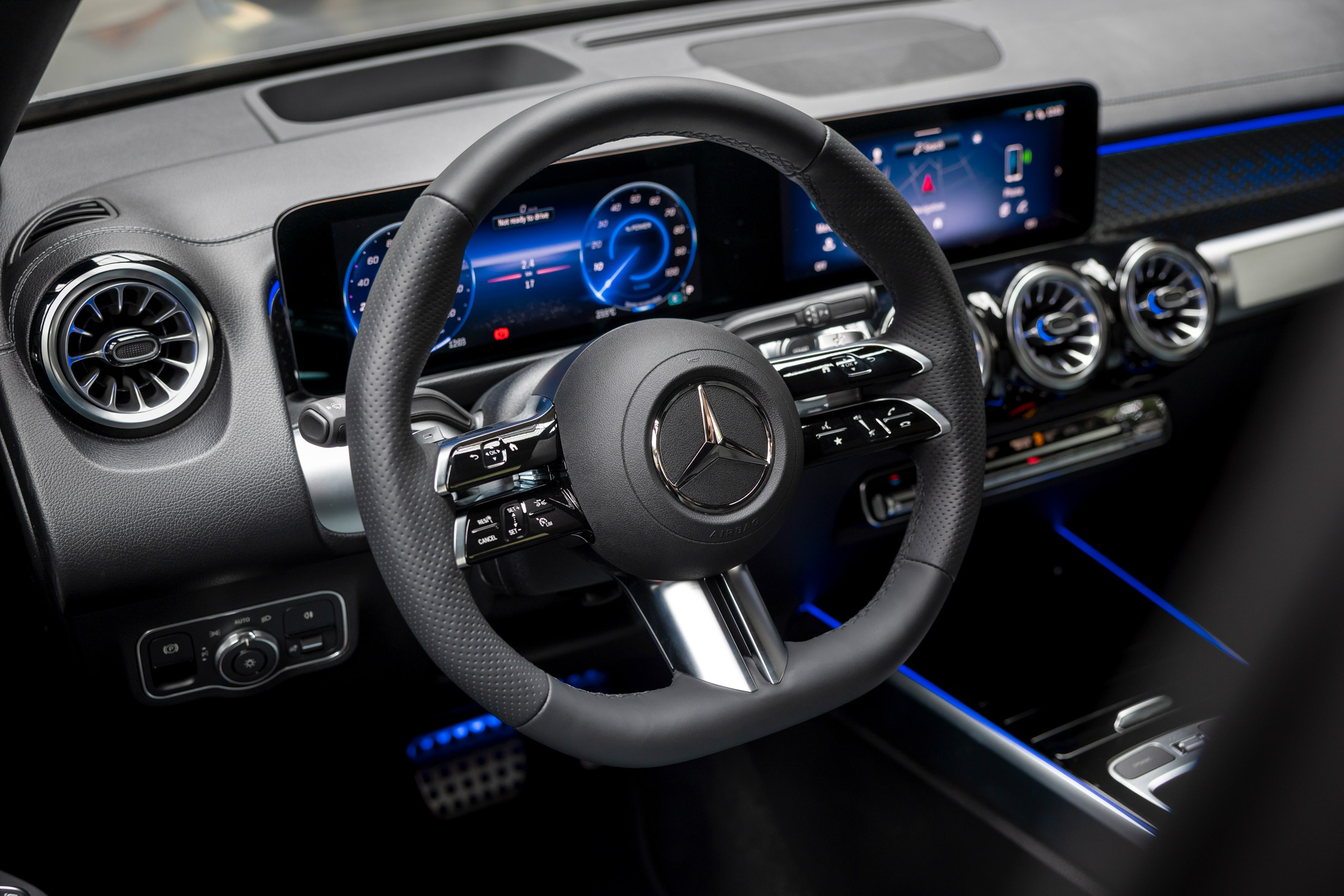 Mercedes EQB salary sacrifice driver-side cabin and steering wheel