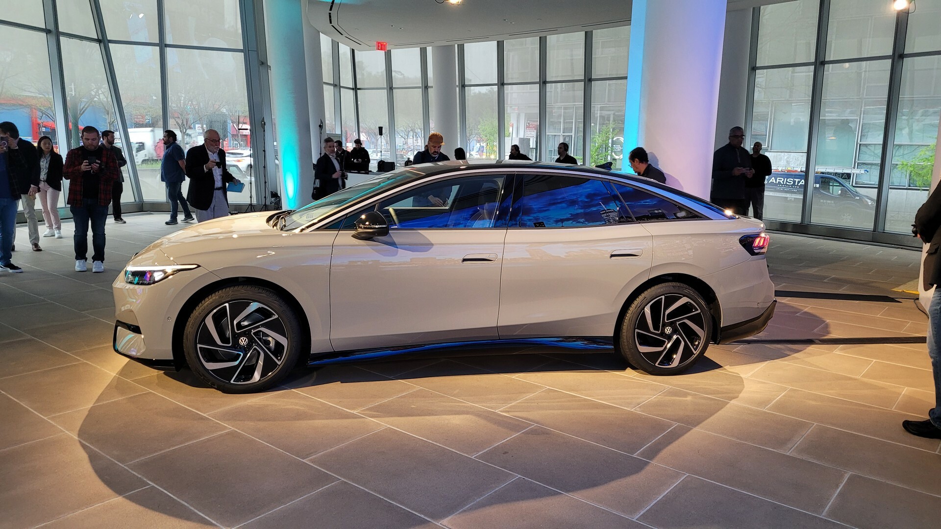 VW ID.7 salary sacrifice saloon side profile showing the fastback executive shape