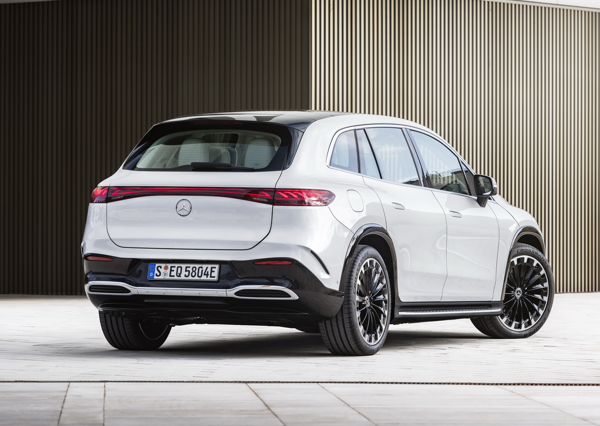 Mercedes EQS SUV rear three-quarter view of the salary sacrifice flagship