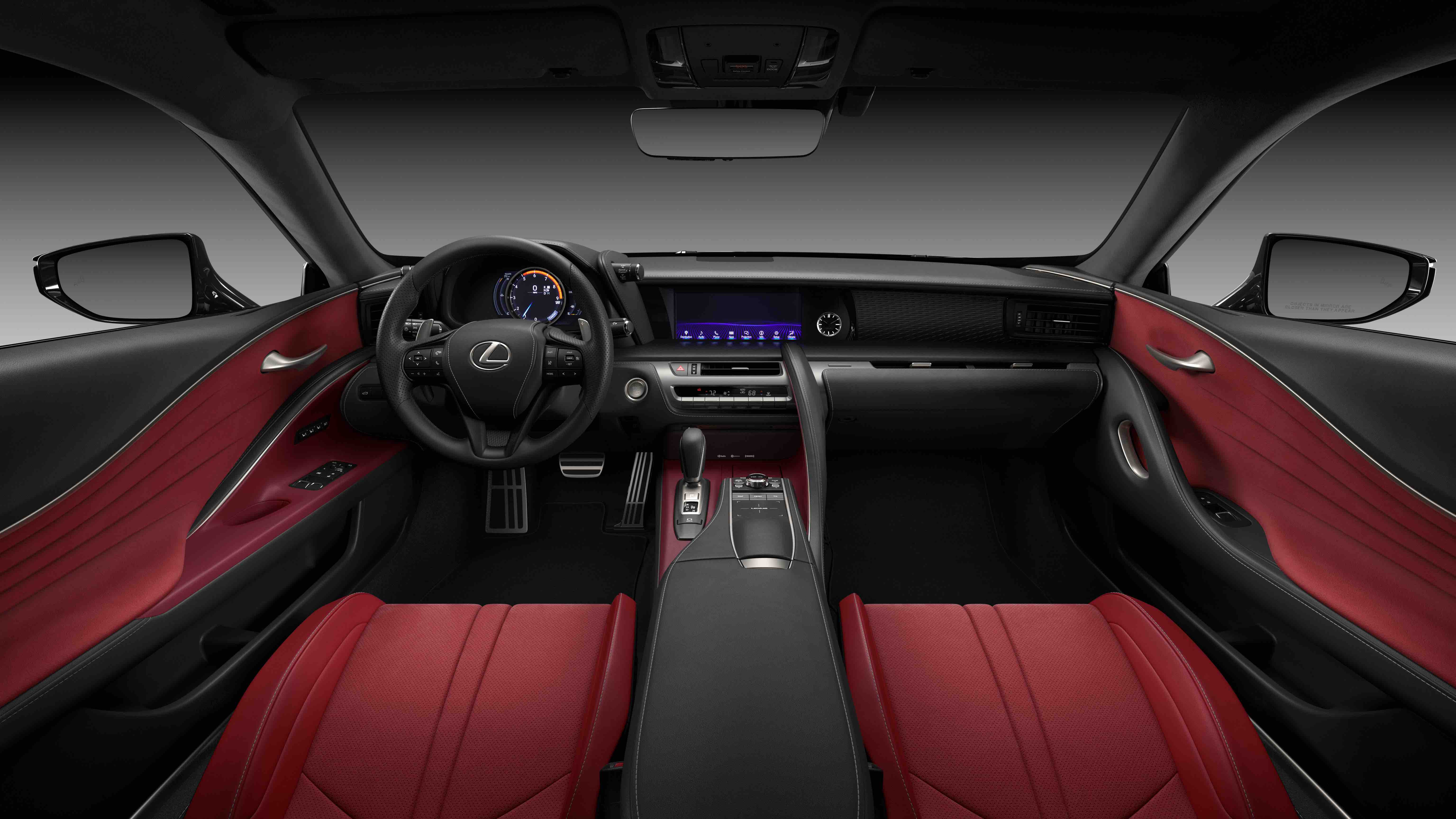 Lexus LC 500 cabin with red leather and ambient lighting