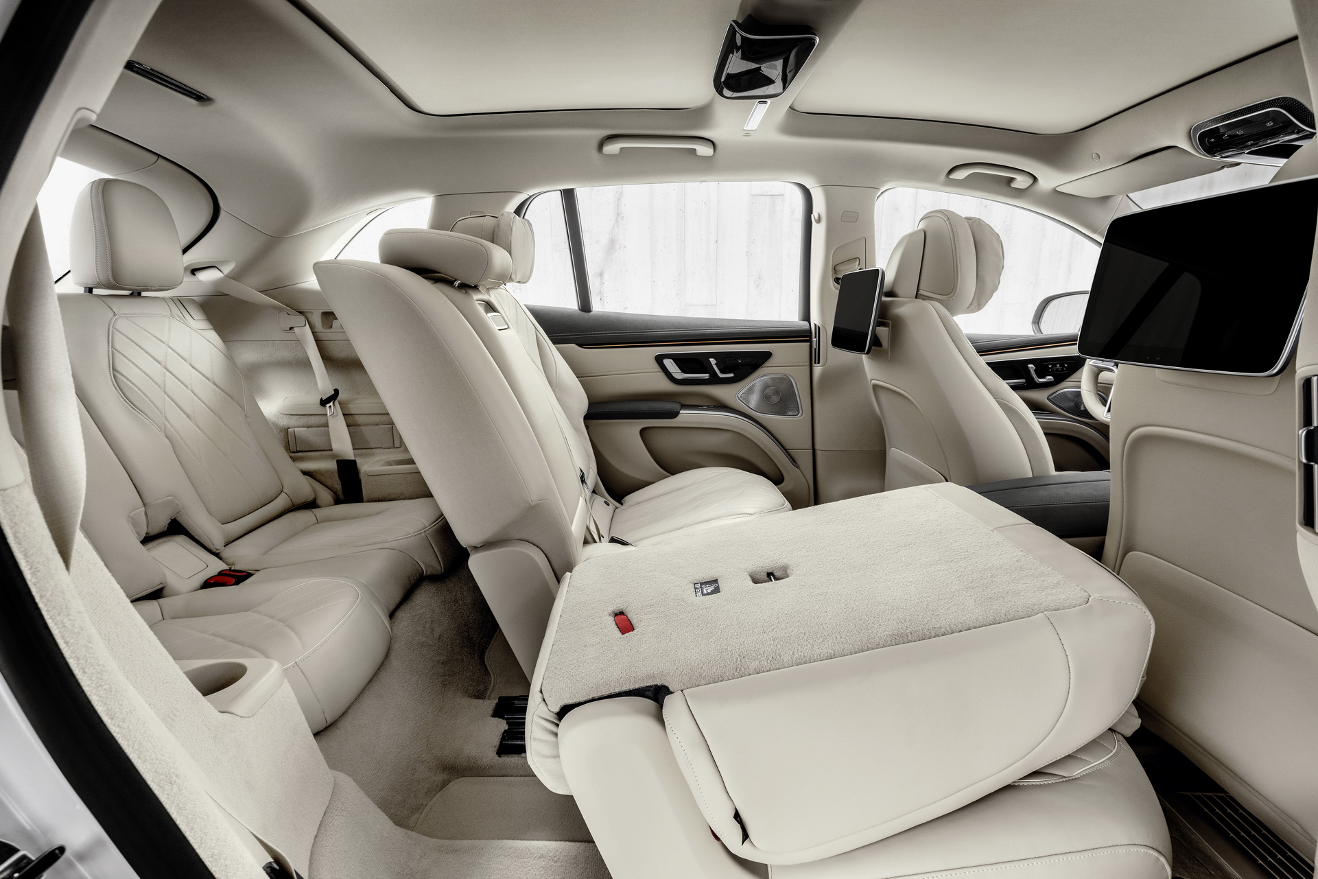 Mercedes EQS SUV rear cabin and folding seats, the seven-seat flagship on salary sacrifice