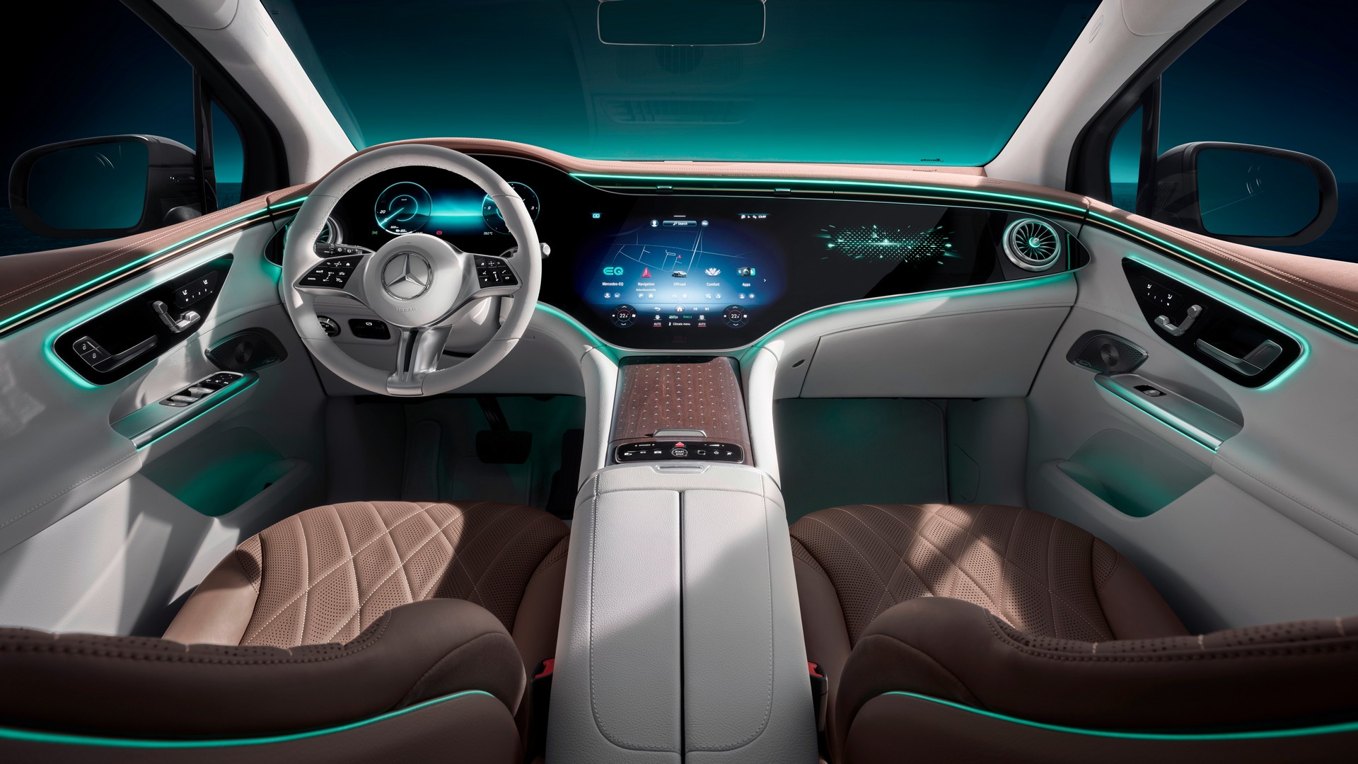 Mercedes EQE SUV salary sacrifice interior with MBUX Hyperscreen, press photo