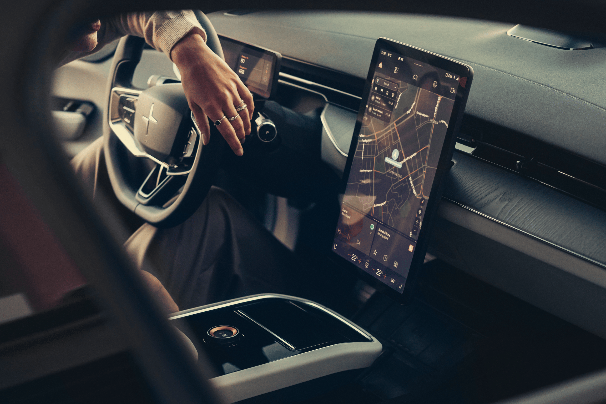 Polestar 5 interior with central touchscreen and driver display