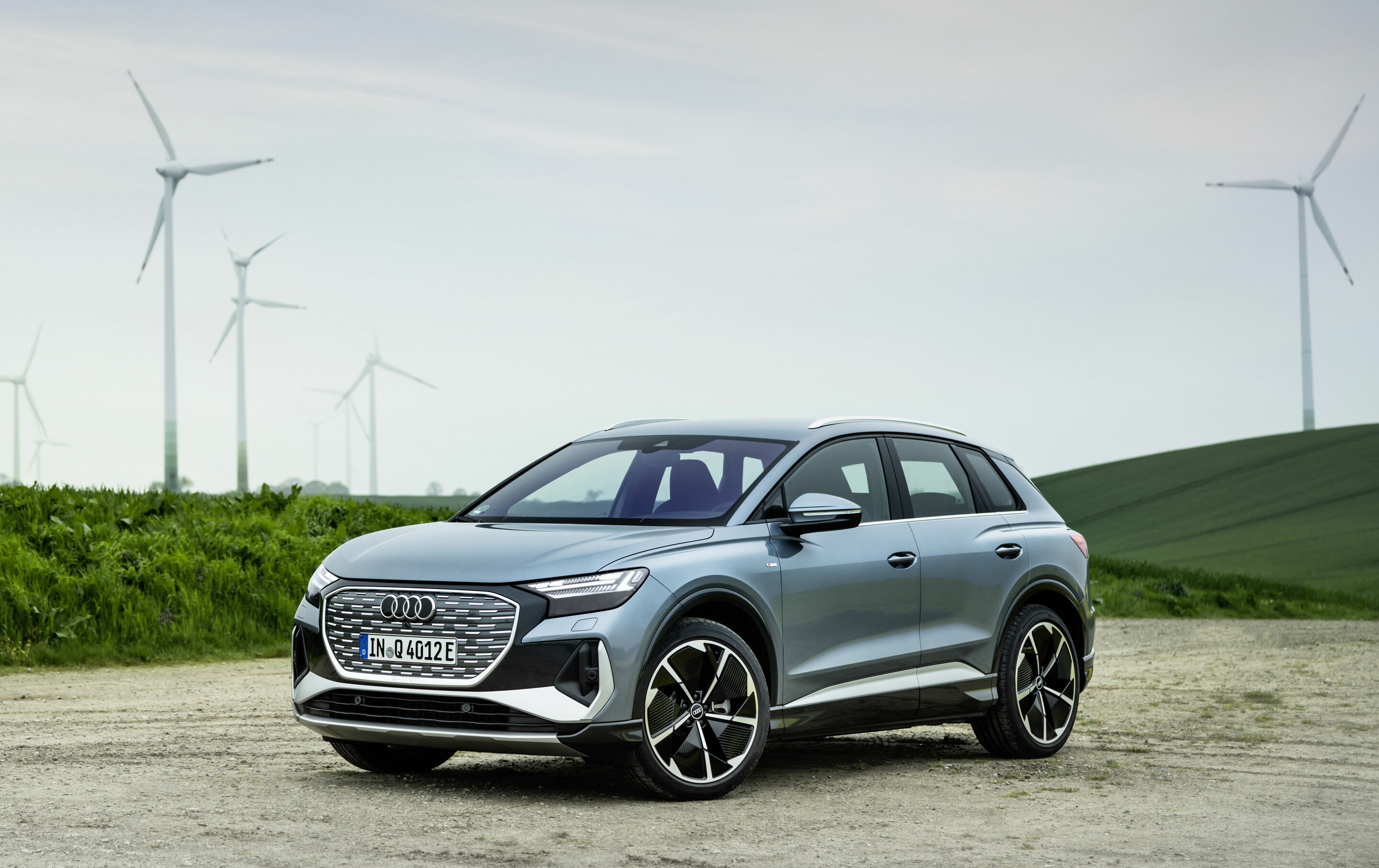 Audi Q4 e-tron company car front three-quarter view