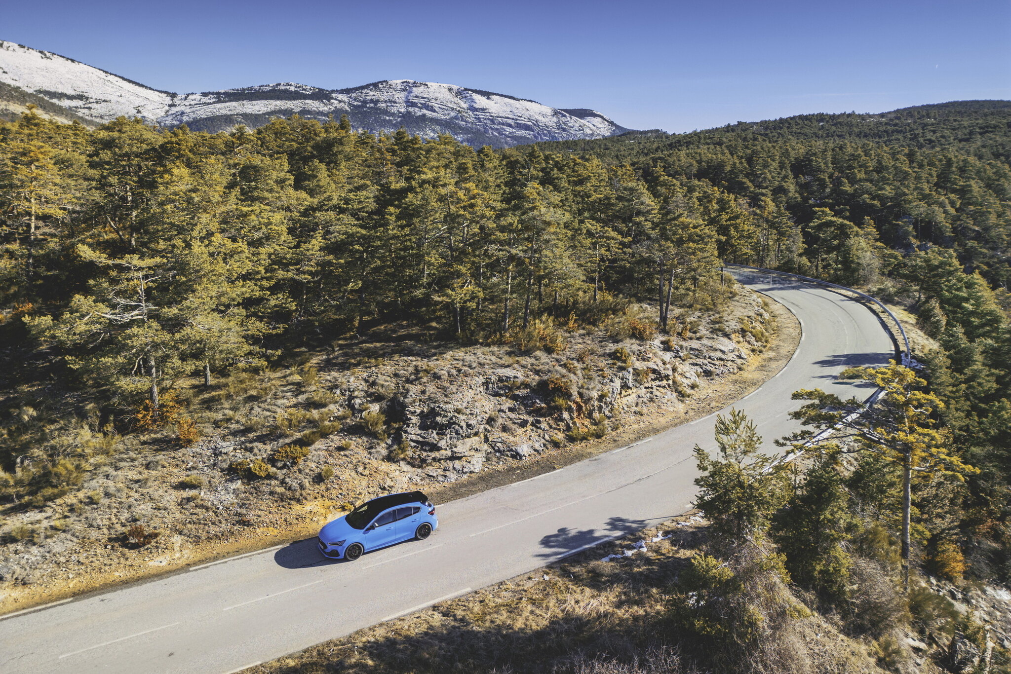 Ford Focus on a mountain road, Motability run-out window