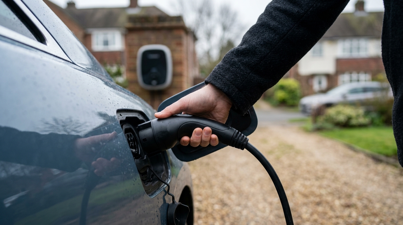 Bank of UK rapid chargers at a roadside charging station