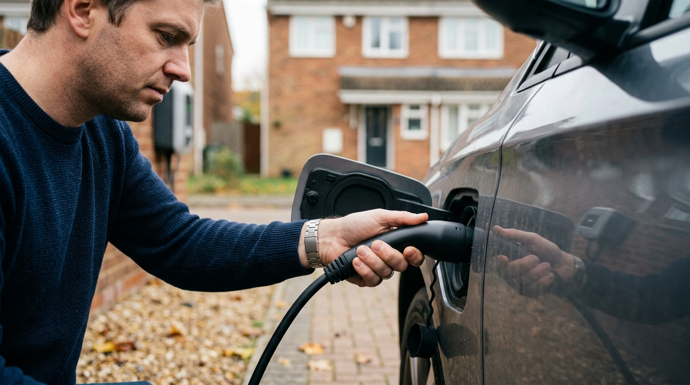 EV charging connector plugged into a rapid charge point