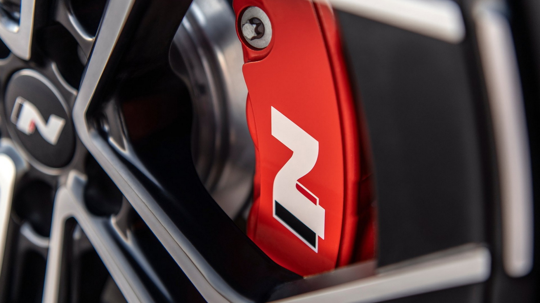 Hyundai Ioniq 5 N red N-branded performance brake caliper close up