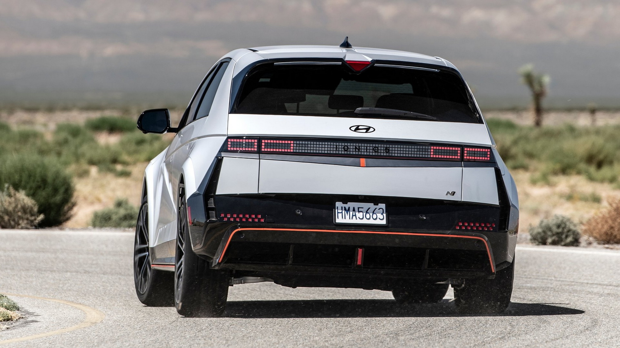 Hyundai Ioniq 5 N rear view on road, a 650PS performance EV