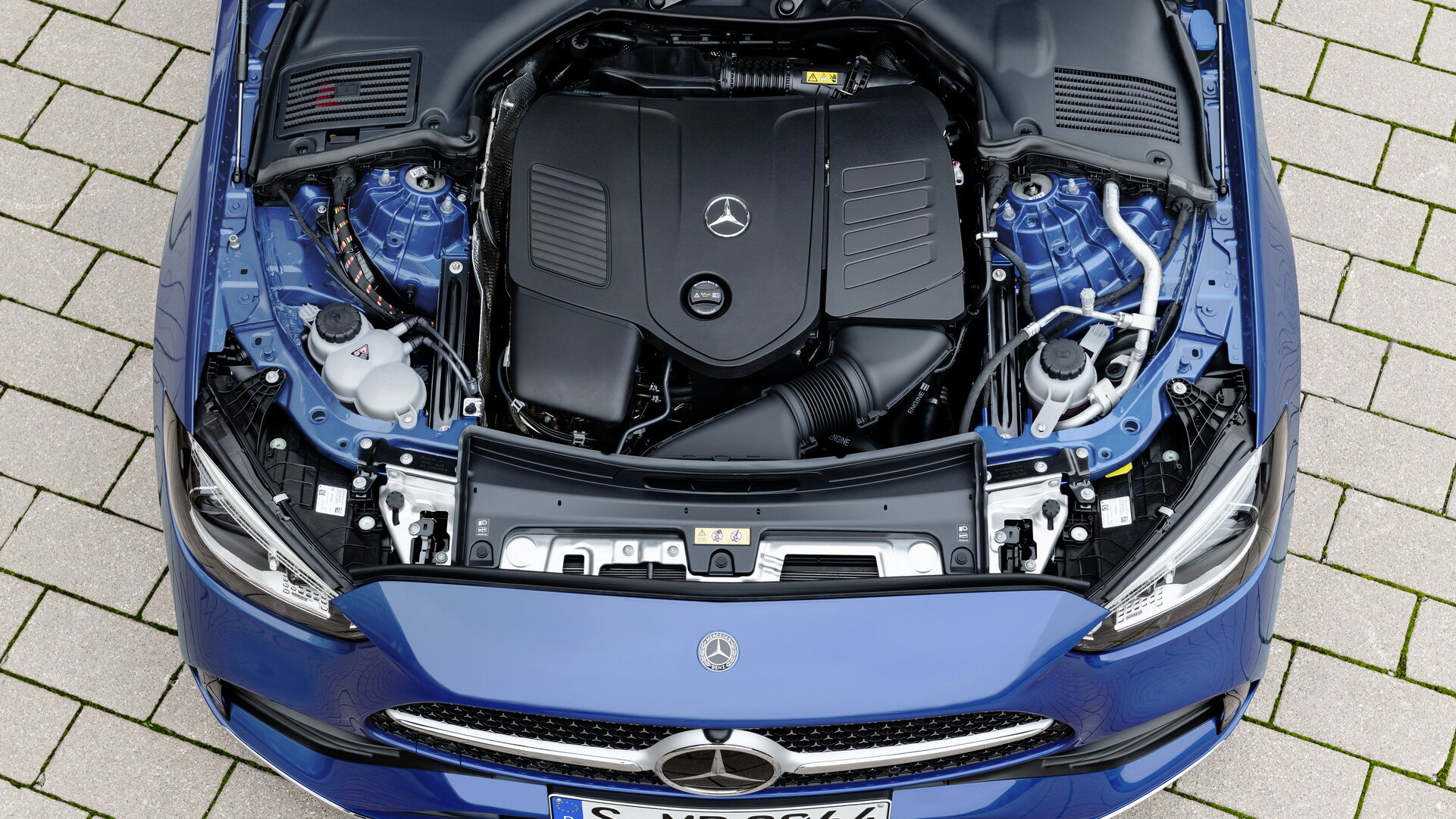 Mercedes C-Class W206 four-cylinder engine bay under the bonnet