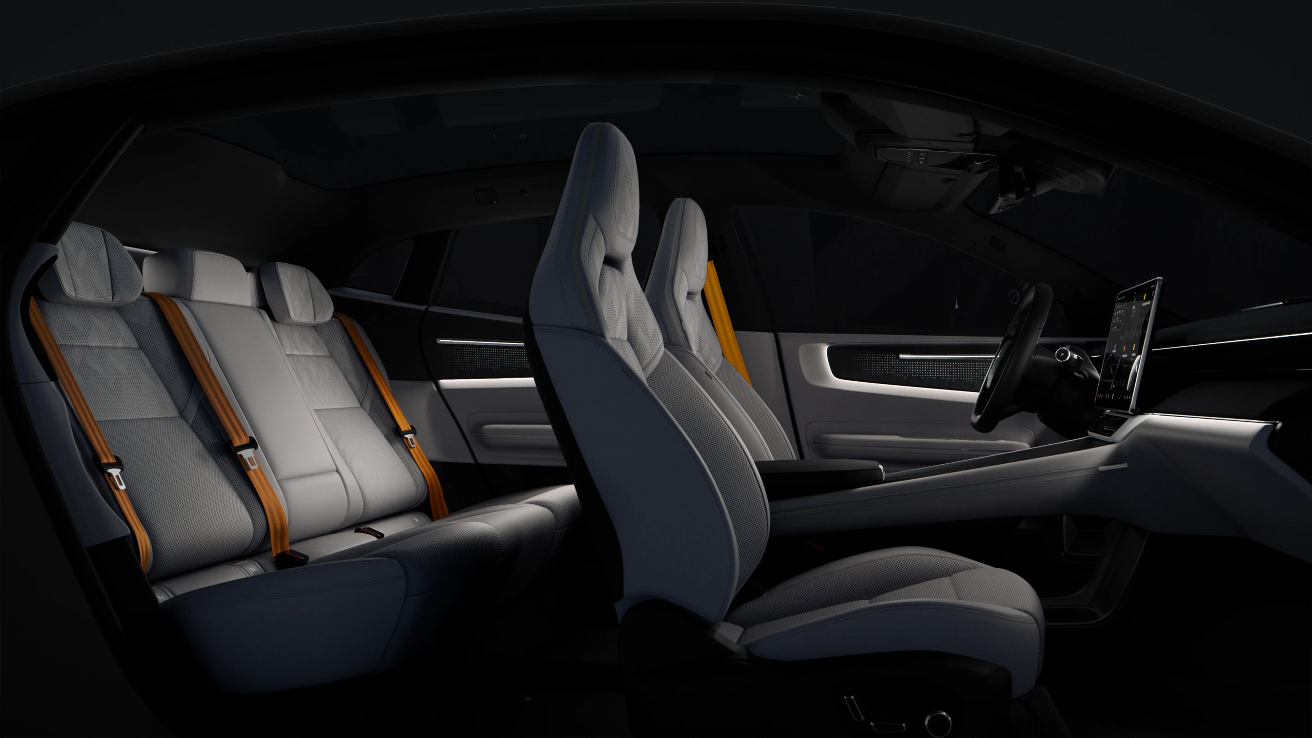 Polestar 4 interior with portrait touchscreen, an EV commonly taken on salary sacrifice