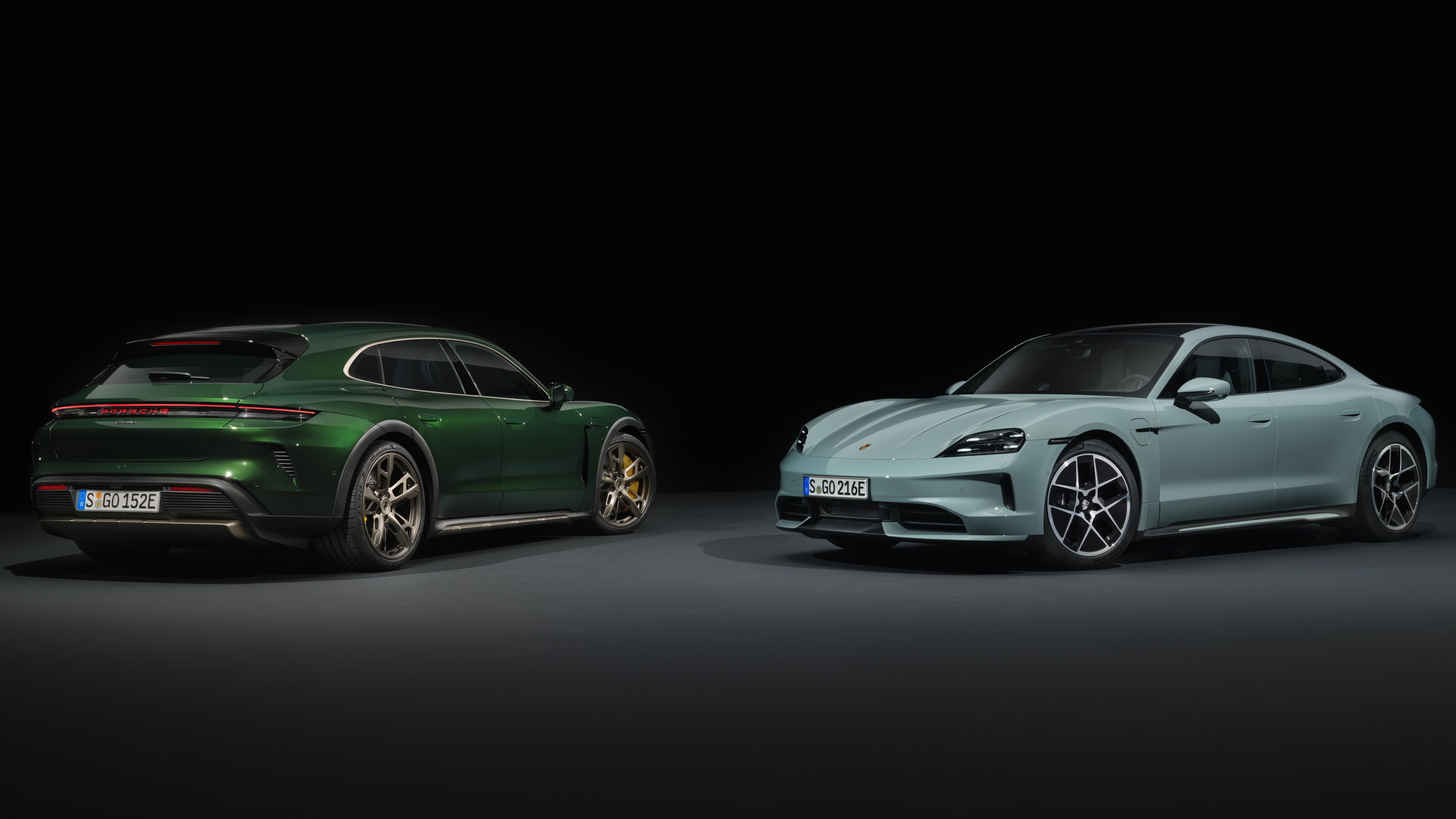 Two used Porsche Taycan models illustrating steep used-EV depreciation