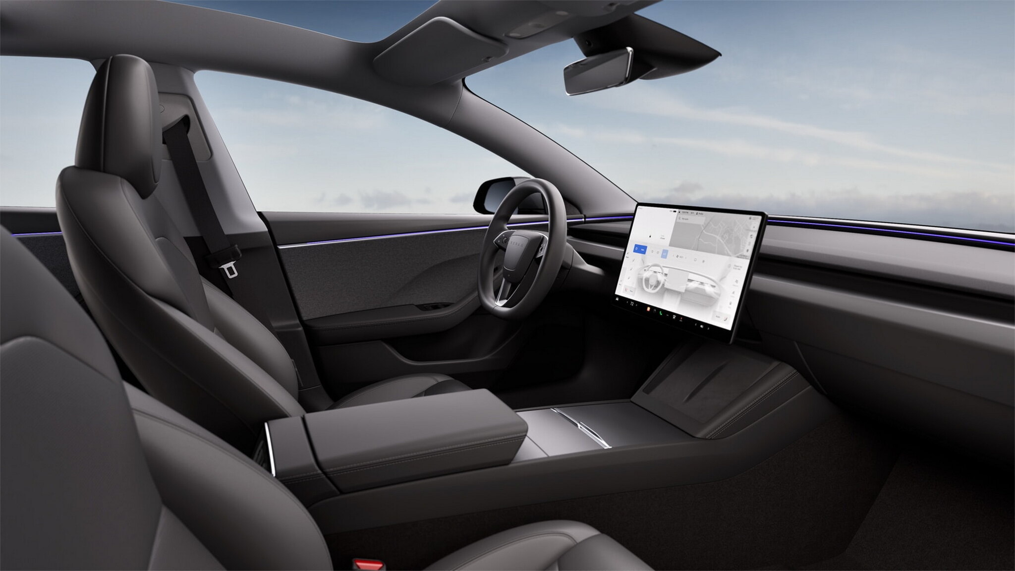 Tesla Model 3 Highland interior with central touchscreen