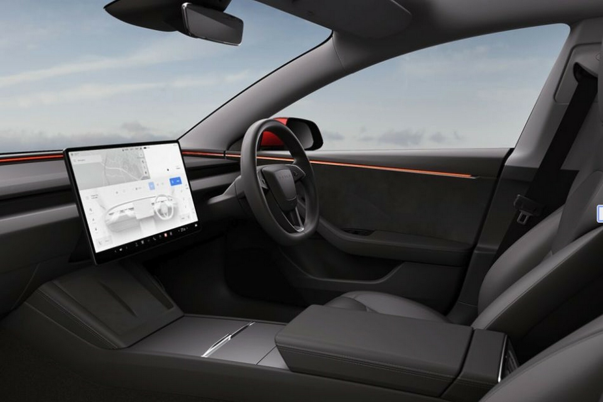 Tesla Model 3 minimalist interior with 15-inch central touchscreen