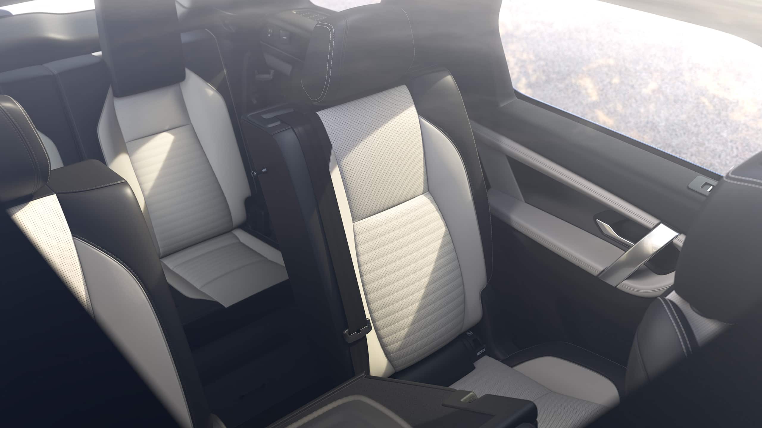 Land Rover Discovery Sport rear seats in a light-and-dark two-tone interior
